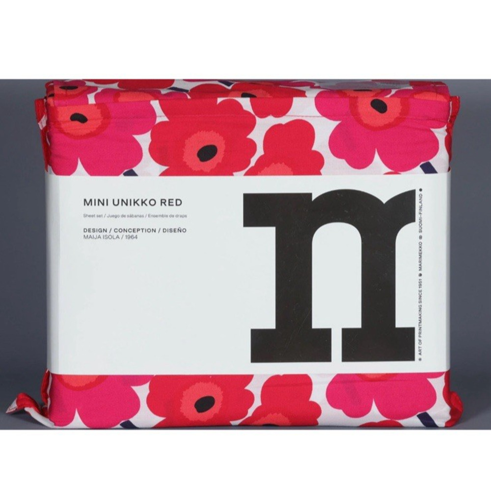 Marimekko Mini Unikko Red Queen Sheet Set NWT - Picture 7 of 7